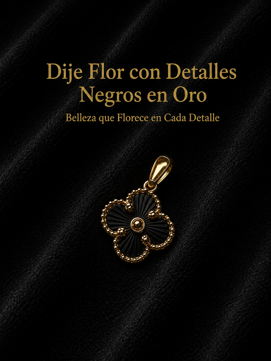 DIJE FLOR CON DETALLES NEGROS EN ORO